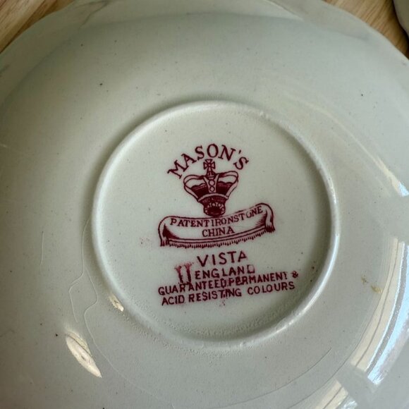 Set Of 3 Vintage Masons Vista Red Ironstone Tea Cups & Saucers Made In England - Picture 6 of 10